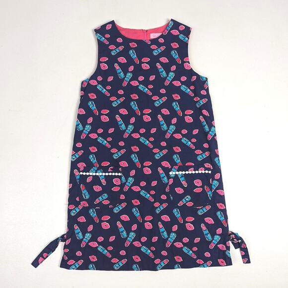 Lilly Pulitzer Shift Dress Girls Sz 10 Navy Lipstick Preppy - Picture 1 of 6